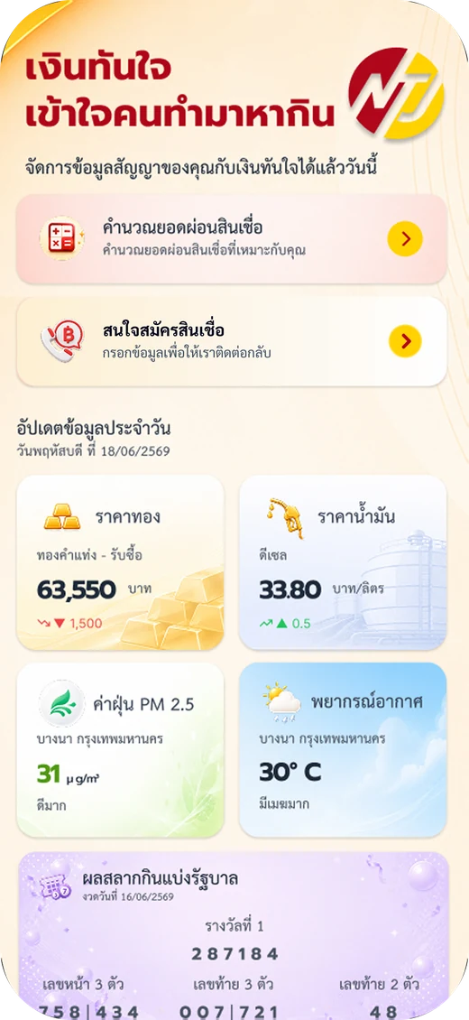 หน้าแรกแอปเงินทันใจ